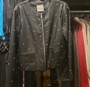 bagatelle Black Pearl-Embellished Leather Jacket